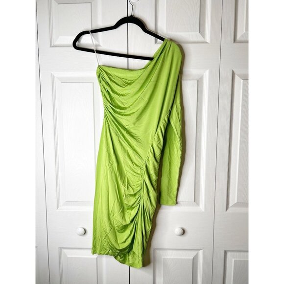 Atlein Collective Green One Shoulder Asymmetrical Mini Dress Women's Size Medium - Picture 9 of 9